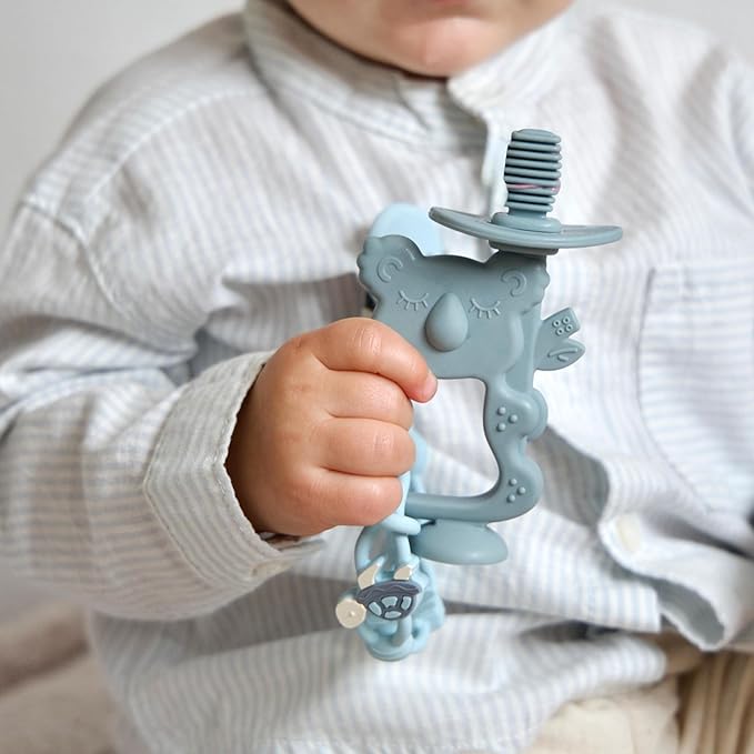 Moonkie Teething Toy, Safe & Easy to Hold BPA Free Silicone Teethers, 360° Baby Toothbrush with Suction Base, Teether Toys Best for Babies 6-12 Months (Koala Ether)