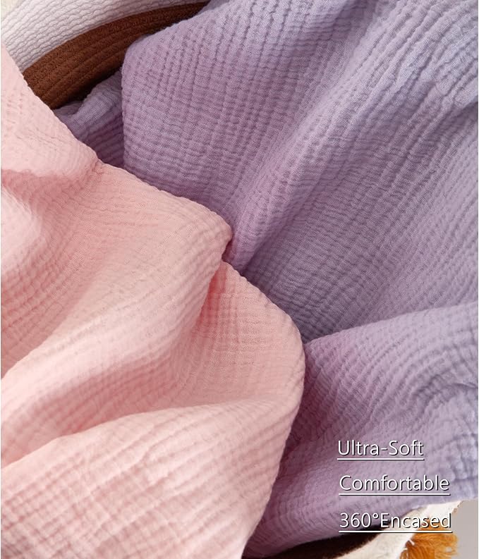 TILLYOU Muslin Bassinet Sheets Girls Boys, 100% Cotton Bassinet Sheets, Fit Oval, Rectangle and Square Mattress, 2 Pack，Light Purple&Light Pink