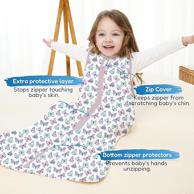 TotAha Butterfly Toddler Sleep Sack 1.0 TOG for 2T-3T-4T Girls, Buttery Soft Sleeping Sacks with 2-way Safe Zipper, Premium All Season Sleep Bag