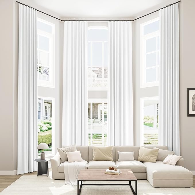 Guken White 100% Blackout Linen Curtains 52 Inch Wide by 134 Inch for Living Room Bedroom Back Tab Thermal Insulated Black Out Linen 2 Drapes Room Darkening Window Curtains
