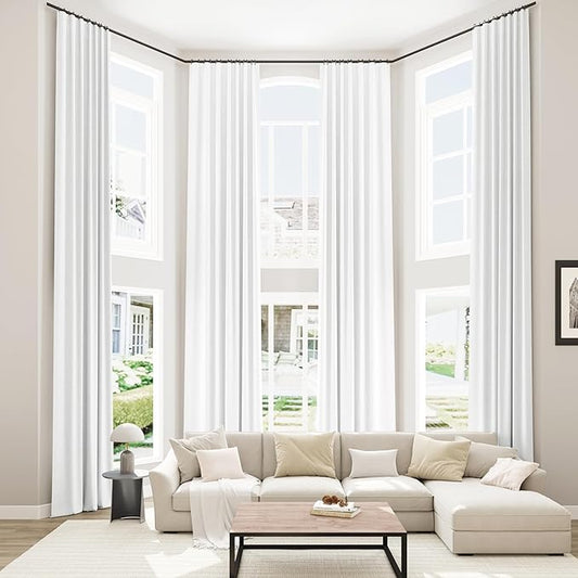 Guken White 100% Blackout Linen Curtains 52 Inch Wide by 142 Inch for Living Room Bedroom Back Tab Thermal Insulated Black Out Linen 2 Drapes Room Darkening Window Curtains