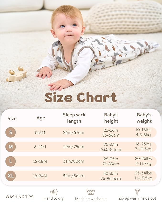 FIEMOL Rayon Made from Bamboo Baby Sleep Sack 6-12 Months, 1.0 Tog Baby Wearable Blanket, Soft Sleeping Bag for Newborn Infant Babies with 2-Way Zipper 2 Pack (Medium) Grey Elephant