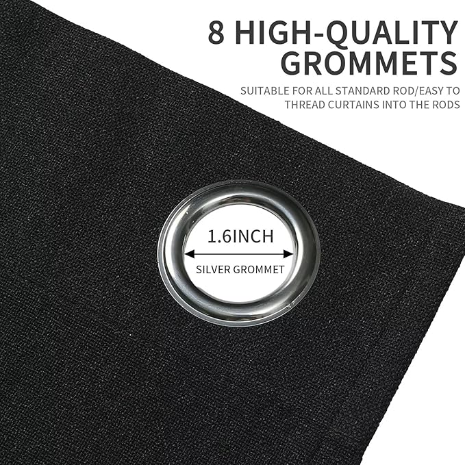 Joydeco Black Curtains 84 Inch Long, Blackout Curtains 2 Panels Set, Total Room Darkening Thermal Insulated Textured Grommets Drapes for Bedroom Living Room(42x84 inch, Black)