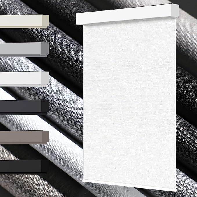 100% Blackout Roller Shades, Free-Stop Cordless Roller Blinds for Windows, Thermal Insulated Linen Fabric Window Shades UV Protection for Home, Door, White, 26" W x 72" H