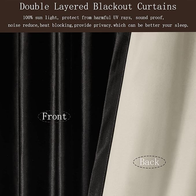 Black Blackout Plush Velvet Curtains 90 inch Long for Bedroom,Set of 2 Panels Liner Rod Pocket Back Tab Thermal Window Curtains Drapes Room Darkening Heavy Decorative Curtains for living room