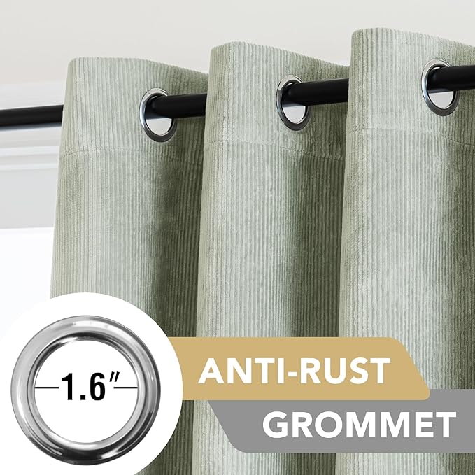H.VERSAILTEX Velvet 100% Blackout Curtains for Living Room Full Light Blocking Curtains Thermal Insulated Room Window Drapes Soft Luxury Curtains Grommet Top 2 Panels (55" W x 84" L, Sage)