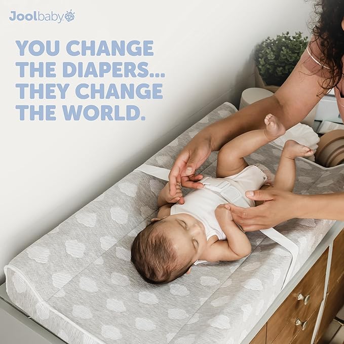 Jool Baby Serenity Soft Changing Pad + Washable Cover, Non-Slip - Fits Standard Changing Tables & Dressers (Cloud Pattern, Gray)