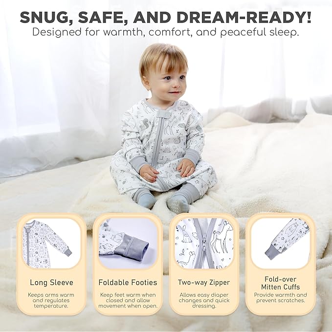 Mama Cheetah Toddler Sleep Sack with Feet, Long Sleeve 0.5 TOG Organic Cotton Baby Sleeping Bag with Legs, Wearable Blanket for Walkers w/ 2-Way Zipper, Toddler Blanket for Girls & Boys 2T