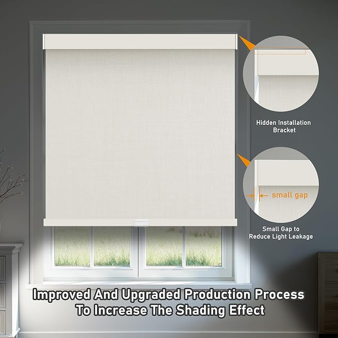 AOSKY Linen Roller Blinds Shades for Indoor Windows Pull Down Cordless Blackout Black Out Window Shade 50 Inch Blinds for Home Beige
