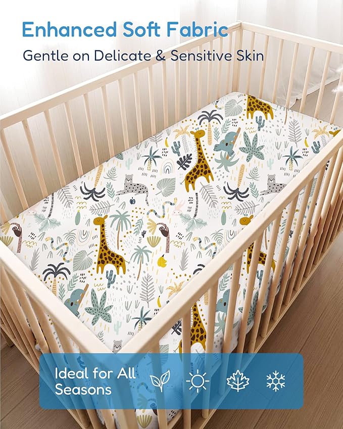 Baby Crib Sheets for Standard Crib Mattress - Green+Giraff, Soft Jersey Knit, Safe and Snug, for 28''x52''x9'' Extra Deep Pocket