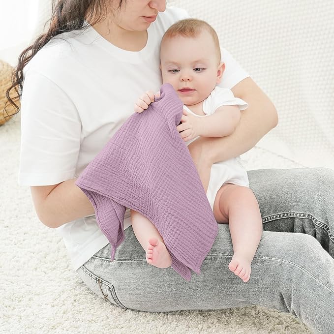 Bearmoss 6 Pack Muslin Burp Cloths and Baby Washcloths, 23.6" X 23.6" 100% Cotton Absorbent Large Baby Burping Cloths for Boy, Girl, Newborn Essentials (Purple)