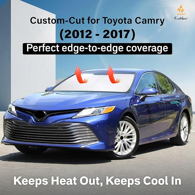 Econour Windshield Sun Shade for 2012-2017 Toyota Camry Custom Fit Sun Shield Screen Foldable Sun Visor Protector Blocks UV Rays Keep Your Car Cooler | Car Windshield Accessories