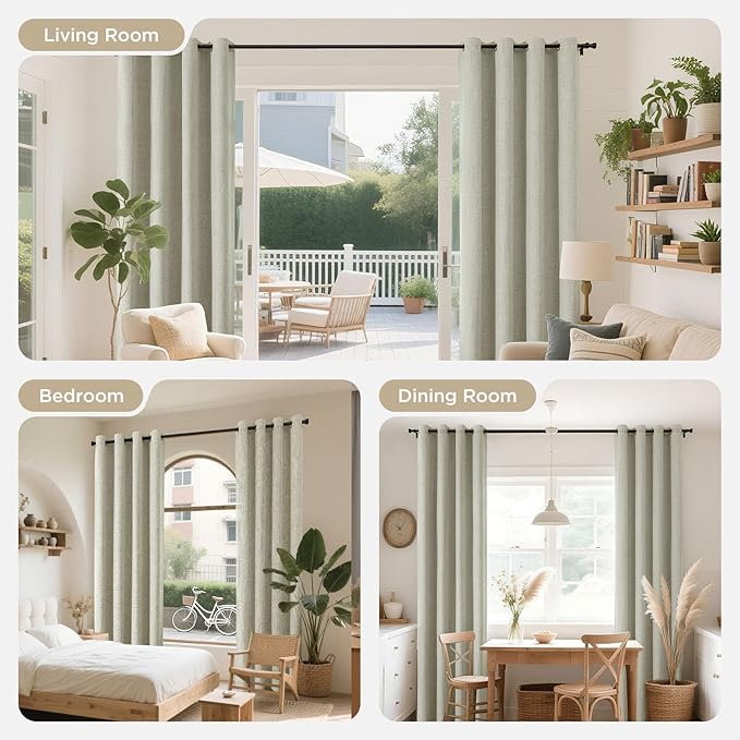 Joydeco Blackout Curtains 72 Inches Long 2 Panels Burg, Room Darkening Curtains for Bedroom, 100% Black Out Textured Thermal Drapes Privacy Protection 2 Panels Set(W52 x L72 Inch, Light Beige)