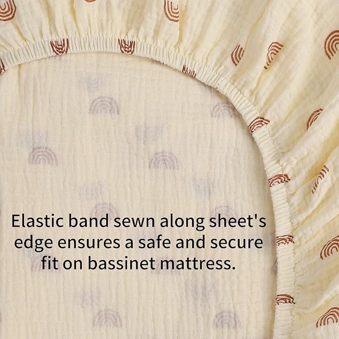 Onacosht Muslin Bassinet Sheets 35" X 20" Compatiable with AMKE 3 in 1 Bassinets, MiClassic, Uiuwoo, Foalom, YADAQE, Milliard and TCBunny Bassinet, 100% Cotton 2 Pack, Natural and Rainbow