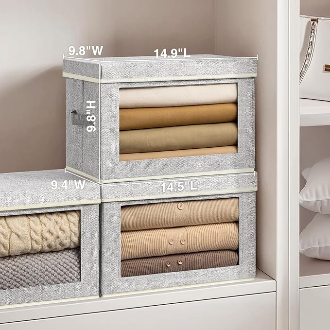 Stackable Storage Bins with Lids - Medium Storage Box with Lids, Foldable Closet Boxes for Organizing, Wardrobe Clothes Organizer with Window, Cubes Bins for Living Room, 5 Pack, Blended