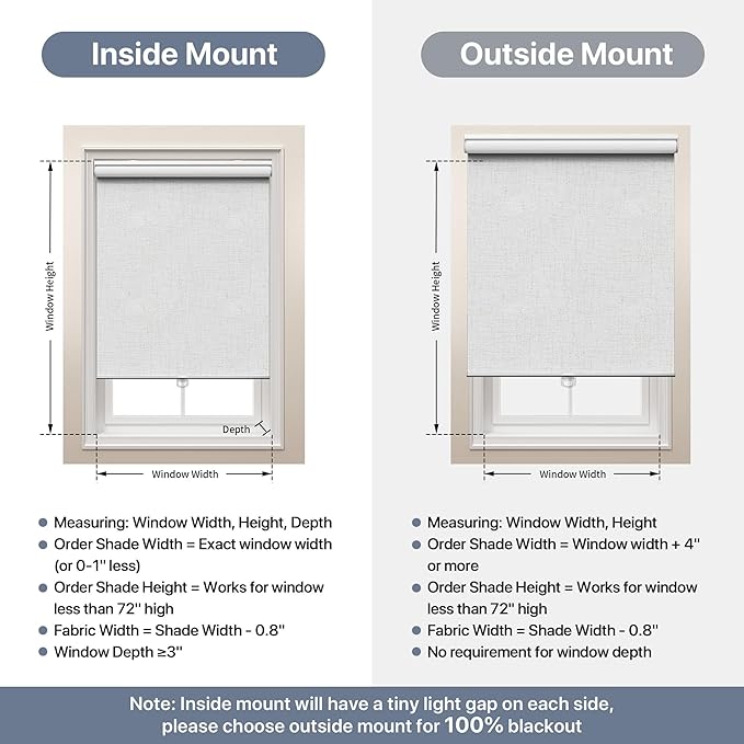 GENIMO 100% Blackout Roller Window Shades, Window Blinds Cordless with Thermal Insulated, UV Protection Fabric, Mini French Door Blinds for Home, Office, Bedroom, Easy to Install, Linen, 34" W X 72" H