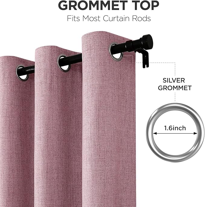 Joydeco Blackout Curtains 72 Inches Long 2 Panels Burg, Room Darkening Curtains for Bedroom, 100% Black Out Textured Thermal Drapes Privacy Protection 2 Panels Set(W52 x L72 Inch, Pink)