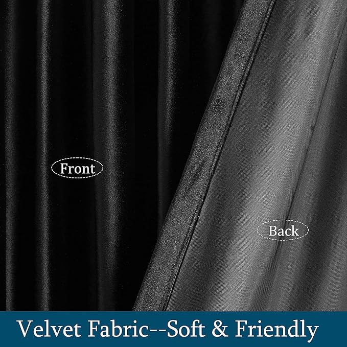 PRIMROSE Black Curtains 72 inch for Living Room Velvet Drapes Blackout Rod Pocket Back Tab Window Treatment Semi Room Darkening Decor Curtains for Bedroom Set of 2 Panels