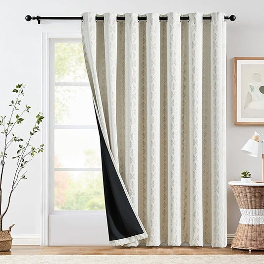 jinchan 95% Blackout Boho Curtain 84 Inches Long for Bedroom 1 Panel Extra Wide Printed Curtain Beige Geometric Grommet Top Thermal Insulated Window Drape Beige