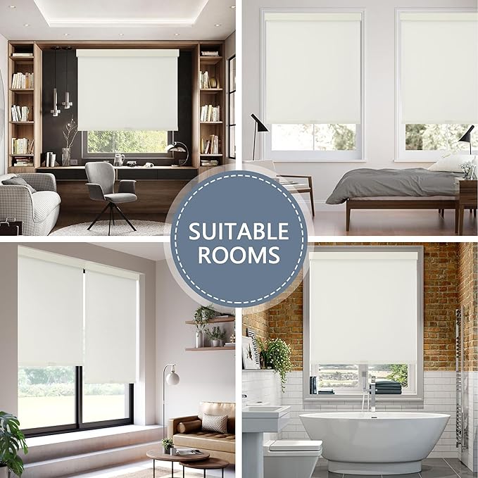 AOSKY Blackout Roller Shades Cordless Blinds for Windows, Free-Stop Shades with Valance, Thermal Insulated Fabric, UV Protection, Natural Woven Blinds for Home and Office (44" W x 72" H, Ivory)