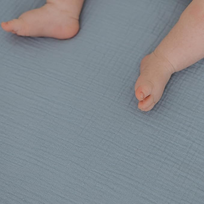 Dreamology Mini Muslin Crib Sheets,100% Cotton Mini Crib Sheets,2 Pack,Soft & Breathable,Crib Sheet,Girl,Boy,Pack n Play Sheets,Pack and Play Sheets Fitted,24x38 Mini Crib Sheet | Blue and Light Blue