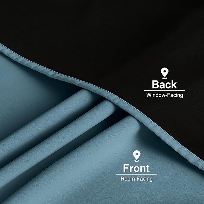 NICETOWN Smoky Blue 100% Blackout Curtains 2 Panels, 52W x 84L Inches, Double Layer Rod Pocket Back Tab Thermal Insulated Energy Efficient Drapes for Bedroom, Total Light Blocking Window Treament
