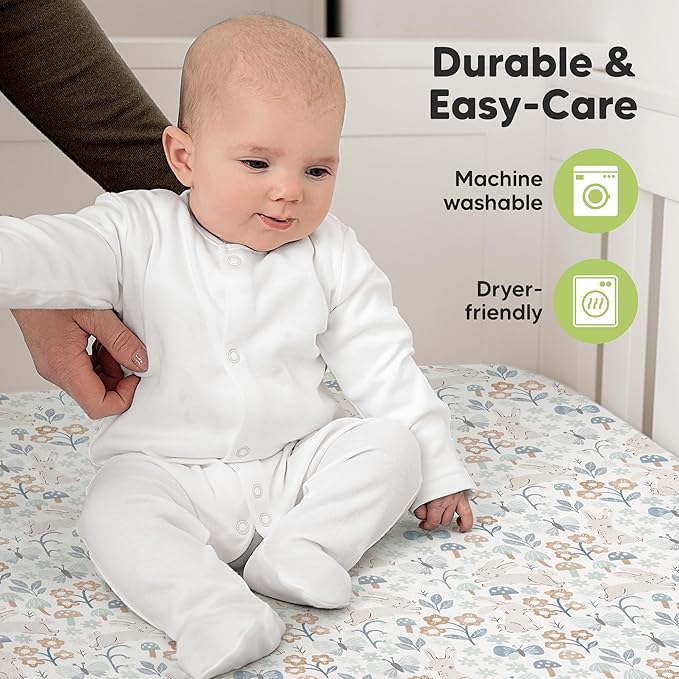 KeaBabies 2-Pack Organic Crib Sheets for Boys, Girls - 52x28 Fitted Crib Mattress Sheet Neutral, Breathable Jersey Cotton Cover for Baby Bed, Toddler Mattress, Soft & Cute Prints (Prairie)