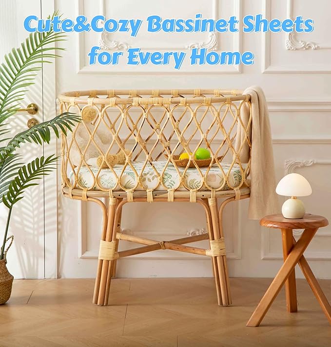 SDY Jersey Bassinet Sheets for Baby Boys and Girls,32 "x 16 "x 4", 2 Pack, Green Standard Oval/Retangle Bassinet Mattress Sheets for Toddler,Super Soft Breathable