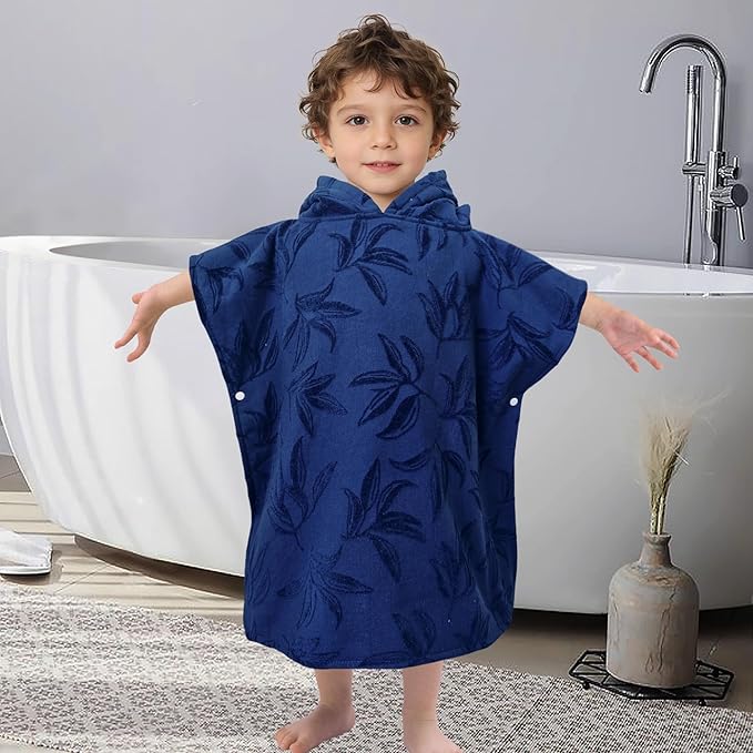 Toddler Bath Towels with Hood, Oversized (2-4Years,22"X22") Made from 100% Soft Cotton,Absorbent Hooded Poncho Towel for Baby Boy,Perfect for Pool | Swimming | Bath | Beach,Jacquard Blue Orchid