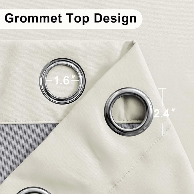 XWZO 100% Blackout Curtains 63 Inches Long with Tiebacks- Heat and Full Light Blocking, Thermal Insulated Window Panels with Grommets for Bedroom/Nursery, Ivory Beige, W42 x L63, Set of 2 Draperies
