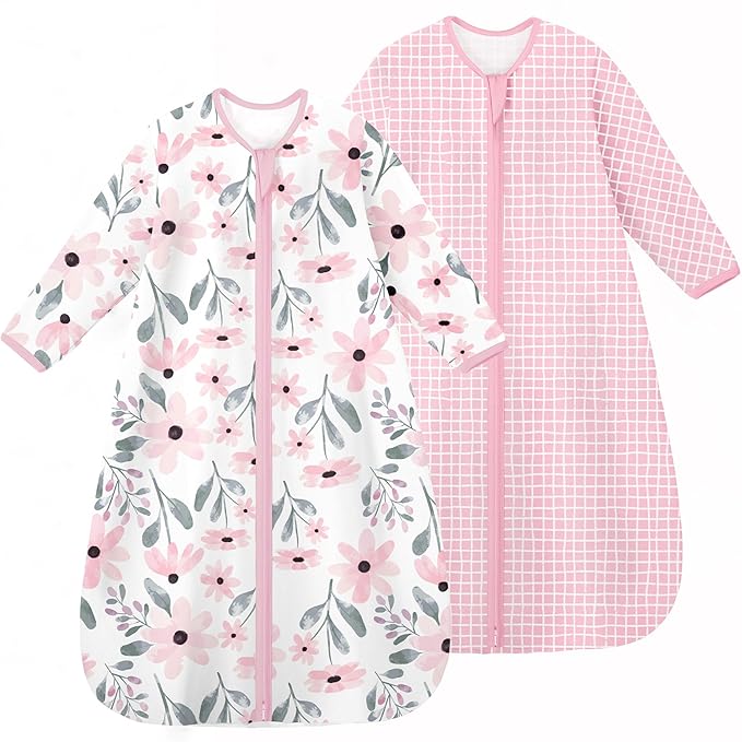 Yoofoss Baby Sleep Sack 12-18 Months Long Sleeve Wearable Blanket Baby 100% Cotton 2-Way Zipper 0.5 Tog Toddler Sleeping Sack, Lightweight(Large)