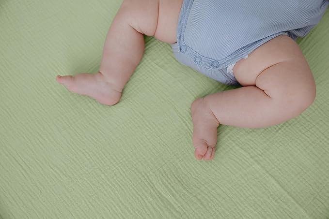 Dreamology Mini Crib Sheets,100% Muslin Cotton Crib Sheets,Pack n Play Sheets,Muslin Cotton Crib Sheet Fitted for Girls and Boys, Pack and Play Sheets, 24x38 Mini Crib Sheet | Green and Light Green