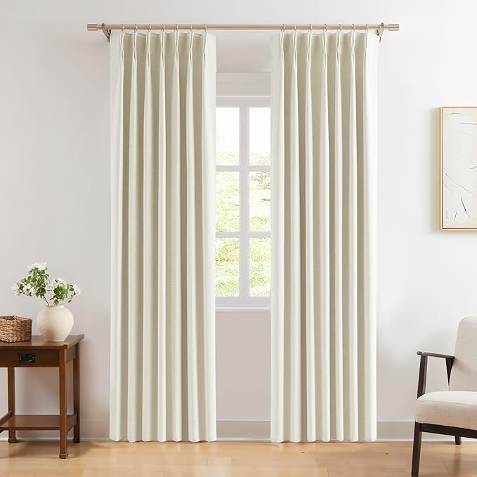 WEST LAKE Beige Chenille Pinch Pleated 90% Blackout Curtain Panels for Bedroom Living Room,Neutral Triple Weave Heavy Room Darkening Drapes,Modern Window Treatment,Back Tabs,40"Wx84"L,Pack of 2,Beige