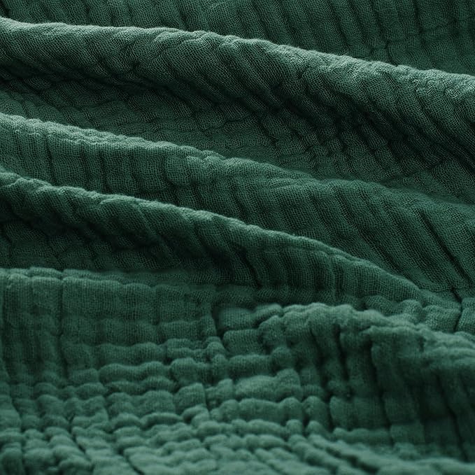 Carriediosa 100% Cotton Muslin Throw Blanket 70" X 80" Twin Size，4-Layers Summer Gauze Throws for Bed Couch，Soft Lightweight Breathable Linen Blankets Bedspread for Adults All Season，Dark Green