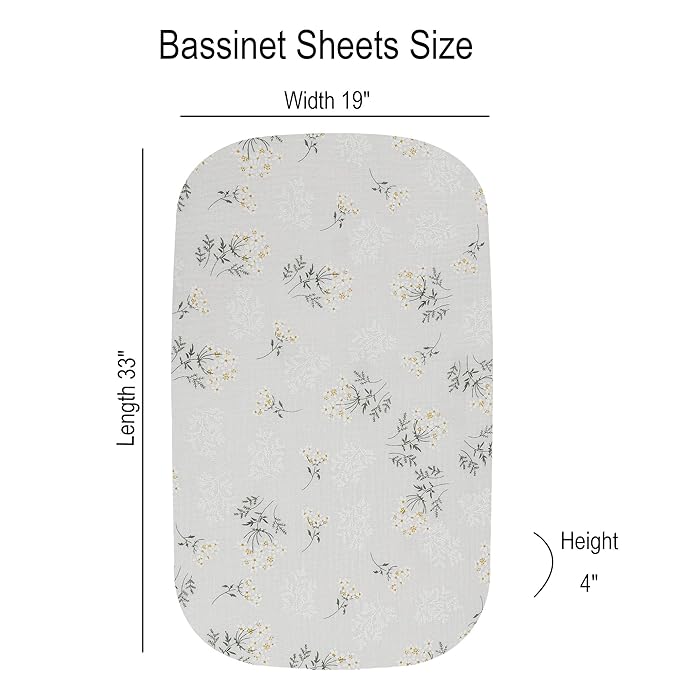 Onacosht Muslin Bassinet Sheets 3 Pack, 100% Cotton Baby Fitted Sheet 33" x 19" Compatible with Mika Micky, KoolaBaby (3 in 1), BabyBond, HARPPA and RICUTON Bedside Bassinet, Green, Floral and Cactus