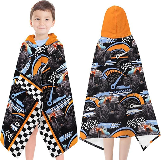 Hooded Poncho Towels for Kids - Ultra Soft 100% Cotton Truck Toddler Hood Bath Towels/Pool Terry Towel Beach Poncho Wrap Absorbent Cute Bath & Swim Wrap Gift for Boys & Girls 3-10 Years - Black
