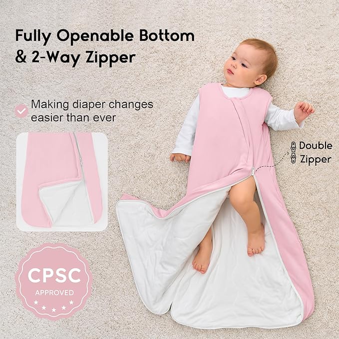Yoofoss Rayon Made from Bamboo Baby Sleep Sack 12-18 Months 1.0 Tog Baby Wearable Blanket, Super Soft Infant Toddler Sleeping Sack 2-Way Zipper