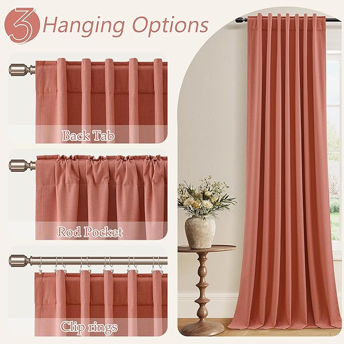 Guken 100% Blackout Curtains 84 Inch Length 2 Panels Set for Living Room Bedroom Back Tab Thermal Insulated Black Out Linen Drapes Room Darkening Coral,52x84