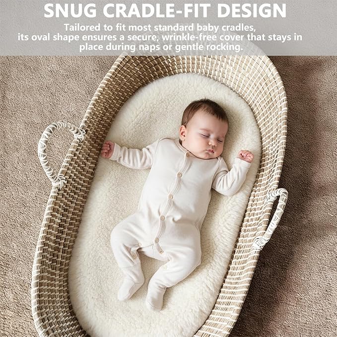 Lamb-Fleece Bassinet Sheets for Baby, Cozy Warm Fitted Sheets for Rectangle, Oval, Hourglass Bassinet Mattress, Muslin Moses Basket Sheets with Neutral Style 32"x16"(Beige)