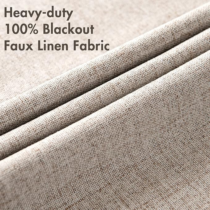MIULEE Blackout Curtains for Bedroom Linen Texture Solid Thermal Insulated Natural Khaki Grommet Room Darkening Curtains & Drapes Luxury Decor for Living Room Nursery 52x72 Inch (2 Panels)