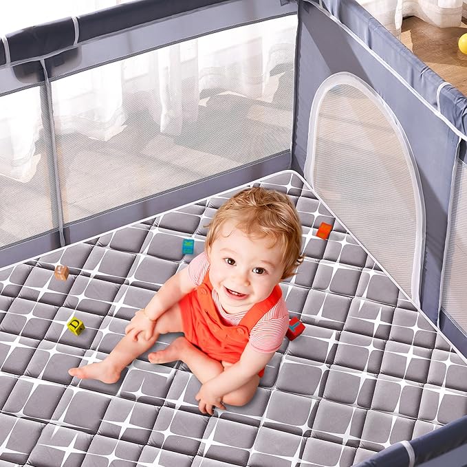 Baby Play Mat - 79" X 71",Premium Thicker Foam One-Piece Machine Washable, Extra Large Anti-Slip Soft Cushioning Foam Playmats for Babies and Toddlers, Foldable Baby Crawling Mat for Playpen