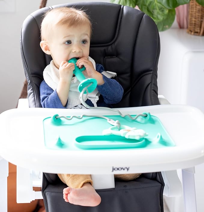 Busy Baby Teething Spoon - 2-in-1 Teether and Training Spoon for Self Feeding, Dishwasher Safe, BPA Free, Food Grade Silicone (Tan)