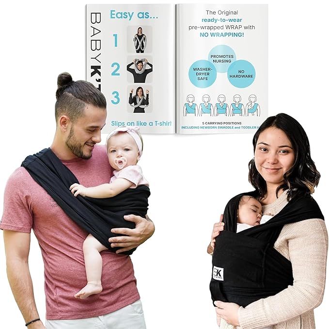 Original Baby K'tan Baby Carrier: #1 Easy Pre-Wrapped, Soft, Slip-On, No Rings, No Buckles | 5 in 1 Baby Sling for Hands-Free Comfort | Black | X-Large