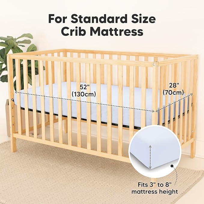 2-Pack Waterproof Baby Crib Sheets for Boys, Girls - 52x28 Viscose Derived from Bamboo Toddler Bed Sheet Neutral, Fitted Crib Mattress Protector Cover for Baby Bedding, Soft & Gentle (Blue Flax)
