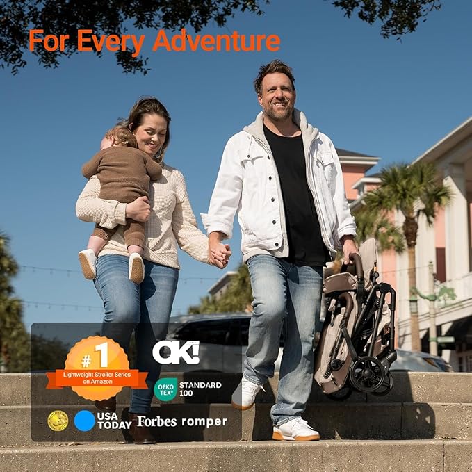 MAMAZING Lightweight Baby Travel Stroller with Carbon Fiber Frame, Compact & Airplane-Friendly, One-Handed Folding Design, 11.6 lbs, Perfect for Toddlers, Organizer & Cushion Included, Simply Taupe