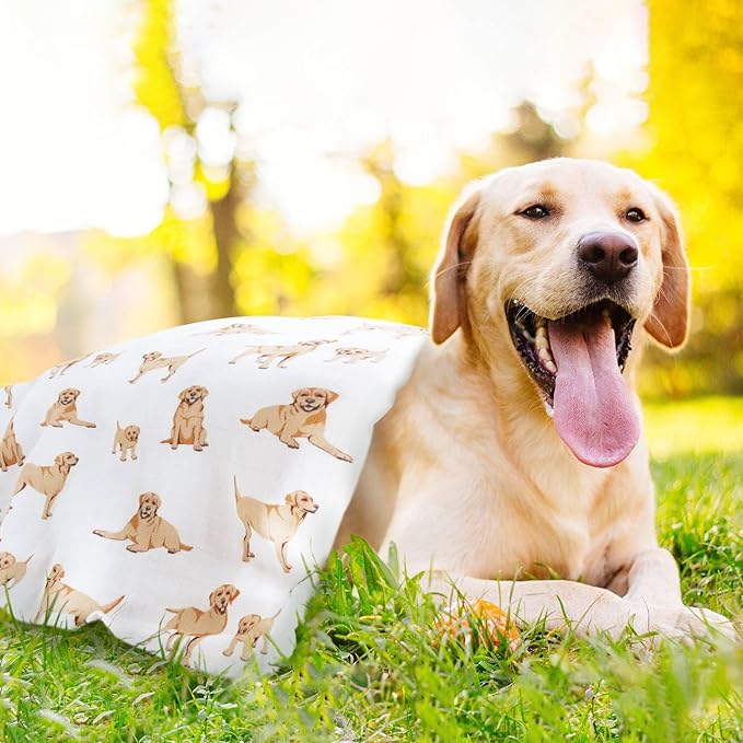 LifeTree Baby Swaddle Blankets Dog Pattern, Muslin Blankets Boys Girls Swaddling Wrap Receiving Blanket for Newborn, 70% Viscose from Bamboo and 30% Cotton, Large 47" x 47", Labrador