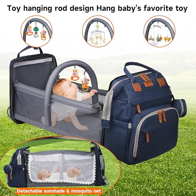 Baby Diaper Bags with Changing Station Multifunctional Waterproof Diaper Bag Backpack Travel Baby Bag with Changing Pad, Pacifier Case,Baby Essentials(Blue)
