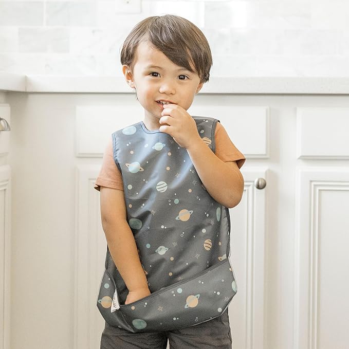 Tiny Twinkle Mess Proof Baby Bib for Boys | Waterproof Toddler Bib for Eating | Baby Apron for Feeding, Machine Washable | Perfect Shower Gift (Space, 6–24M)