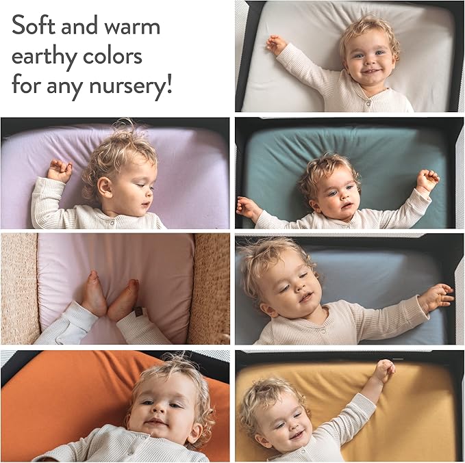 Bassinet Fitted Sheets Compatible with SNOO Happiest Baby Oval Bassinet – Snuggly Soft 100% Jersey Cotton – Light + Dark Sage Green – 2 Pack