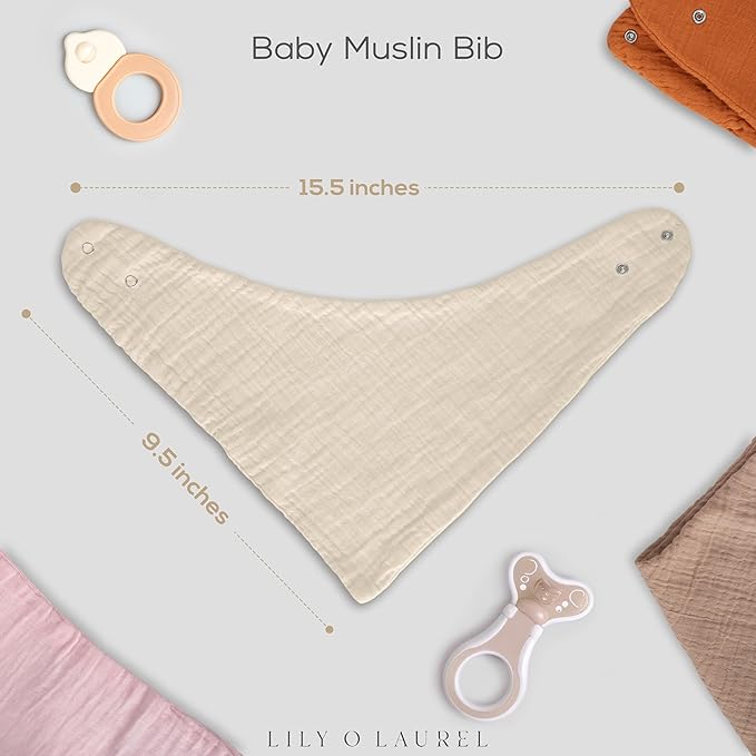 LILY O LAUREL Muslin Baby bibs for drooling and teething, 100% cotton, Bibs for baby girl, Muslin bibs for boys (8 Pack)